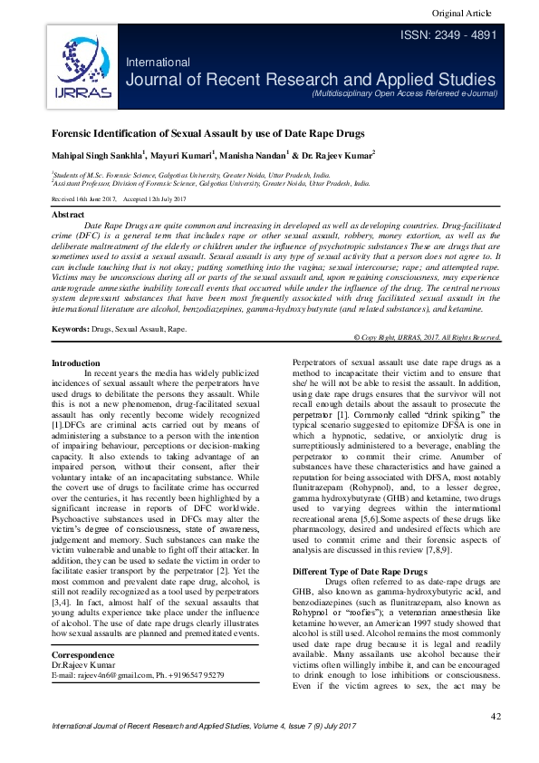 (PDF) Forensic Identification Of Sexual Assault By Use Of Date Rape Drugs
