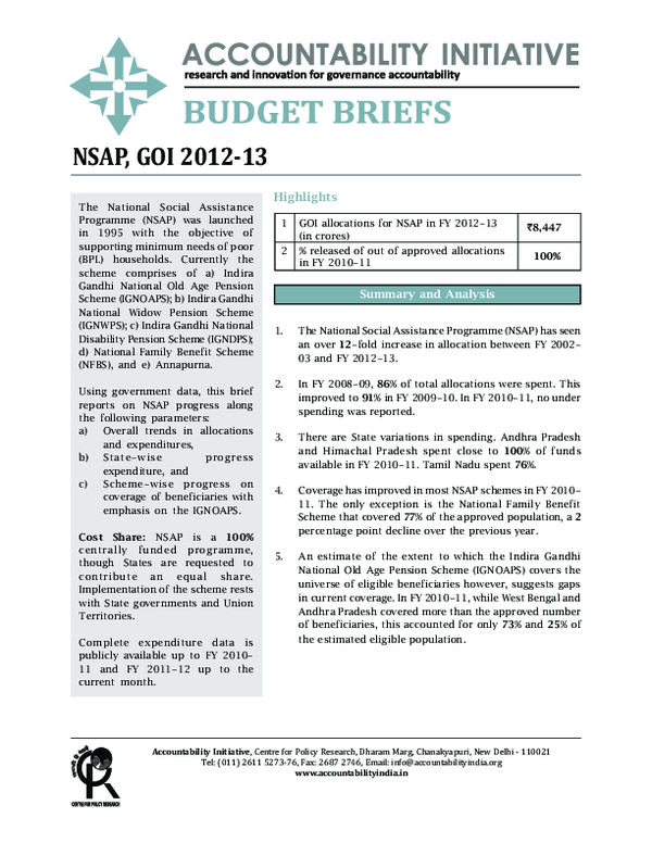 (PDF) National Social Assistance Programme (NSAP) 2012-13