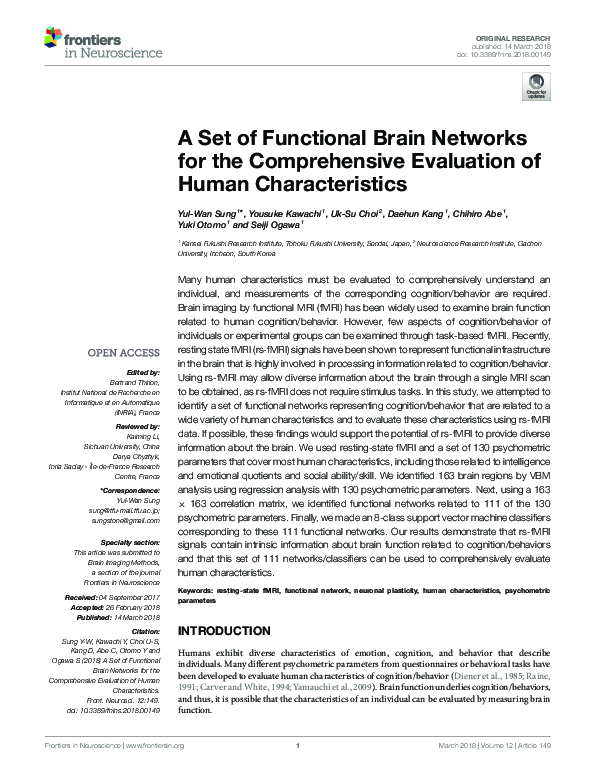 (PDF) A Set of Functional Brain Networks for the Comprehensive ...