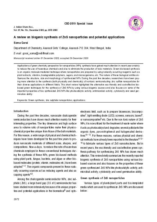 (PDF) A review on biogenic synthesis of ZnS nanoparticles and potential ...