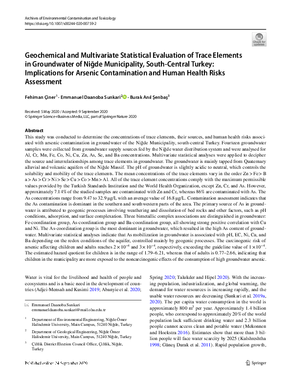 (PDF) Geochemical and Multivariate Statistical Evaluation of Trace ...