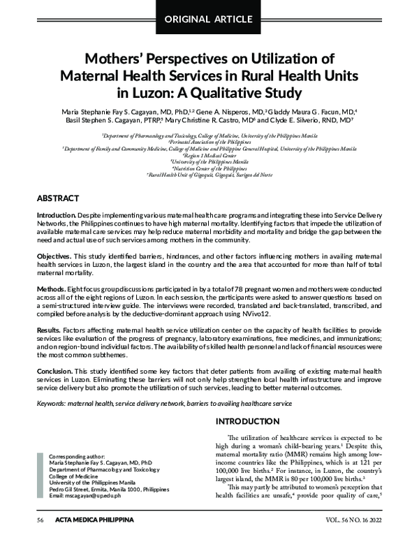 (PDF) Mothers’ Perspectives on Utilization of Maternal Health Services ...