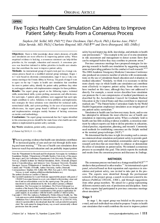 (PDF) Five Topics Health Care Simulation Can Address to Improve Patient ...