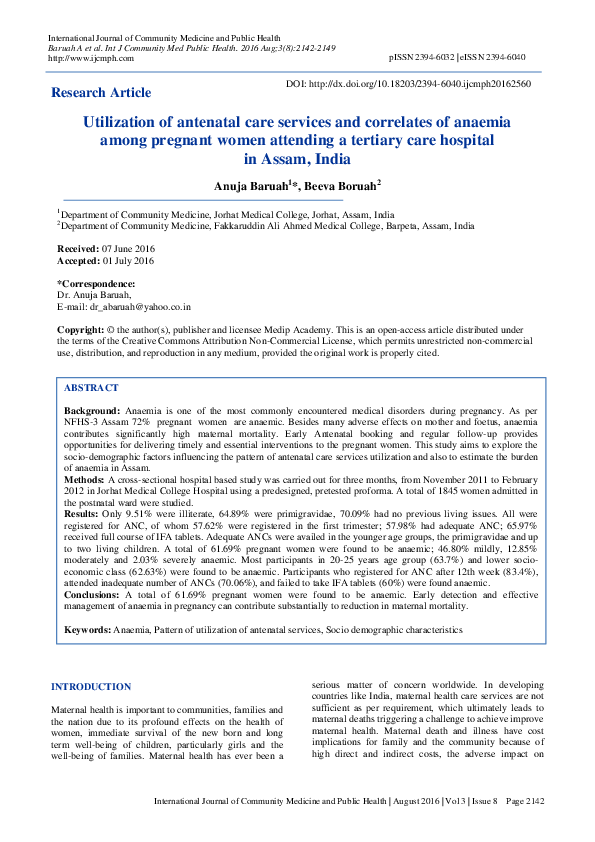 (PDF) Utilization of antenatal care services and correlates of anaemia ...
