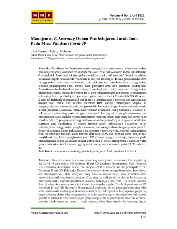 (PDF) Manajemen E-Learning Dalam Pembelajaran Jarak Jauh Pada Masa ...