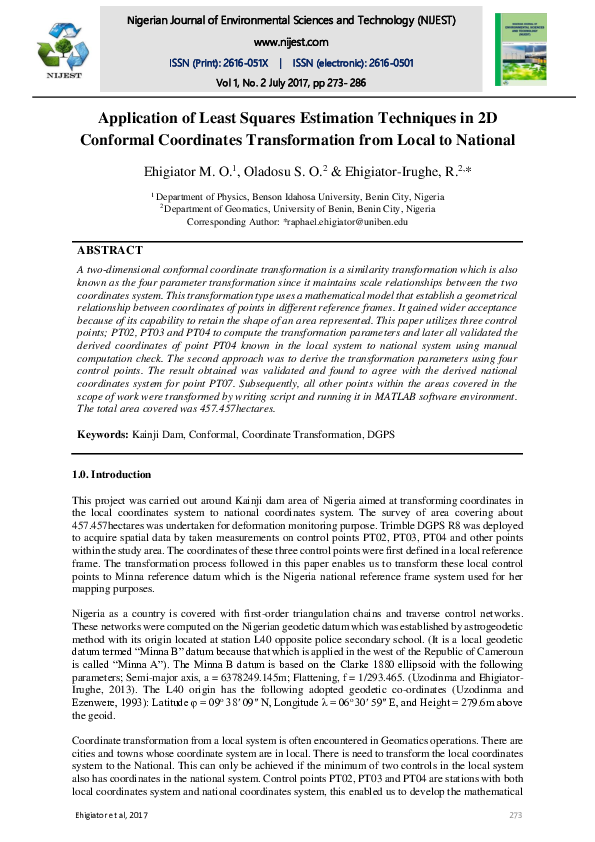 (PDF) Application of Least Squares Estimation Techniques in 2D ...