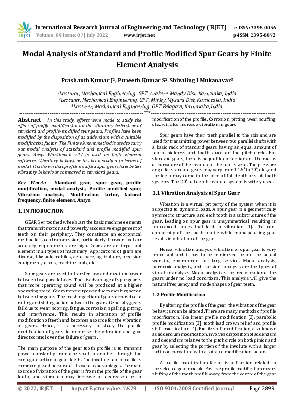(PDF) Modal Analysis of Standard and Profile Modified Spur Gears by ...