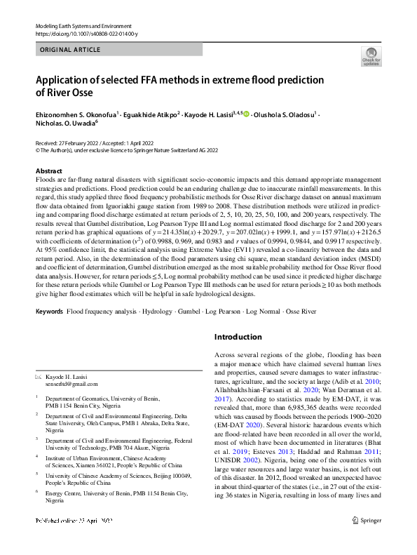 (PDF) Application of selected FFA methods in extreme flood prediction ...