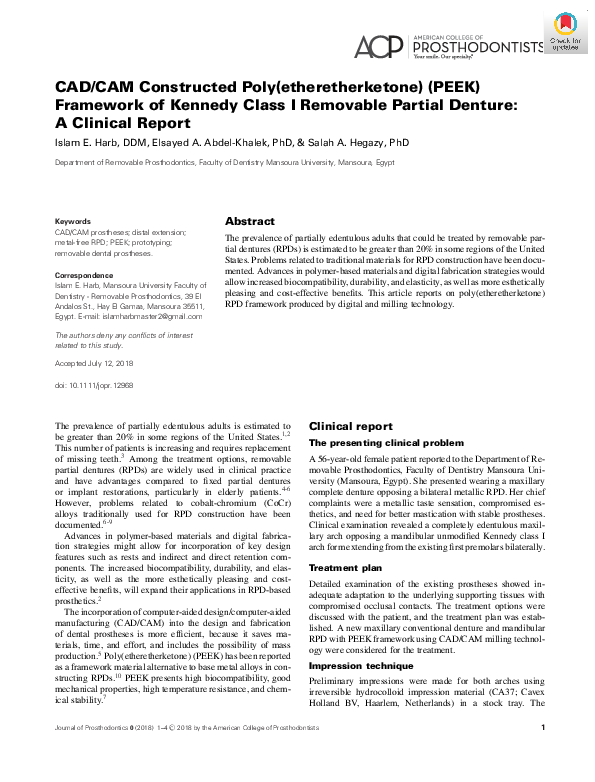 (PDF) CAD/CAM Constructed Poly(etheretherketone) (PEEK) Framework of ...