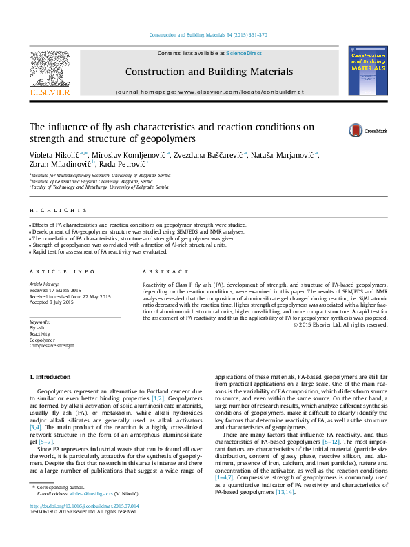 (PDF) The influence of fly ash characteristics and reaction conditions ...