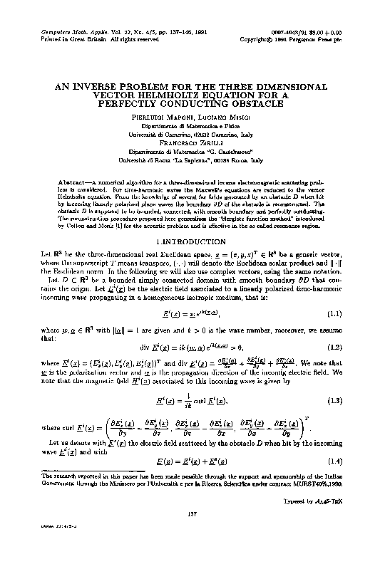 (PDF) An inverse problem for the three dimensional vector helmholtz ...