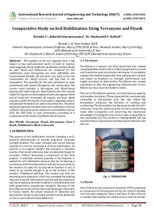 (PDF) Comparative Study on Soil Stabilization Using Terrazyme and Flyash