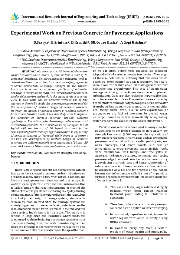 (PDF) Experimental Work on Previous Concrete for Pavement Applications