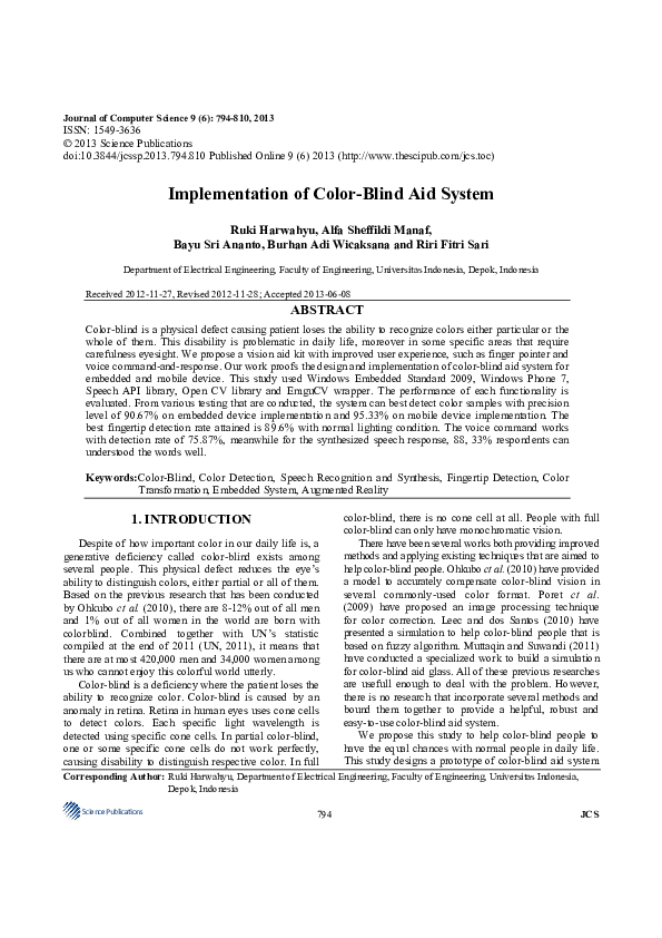 (PDF) Implementation of Color-Blind Aid System