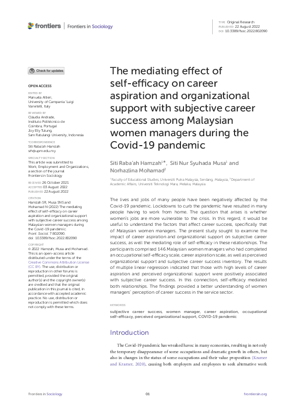 (PDF) The mediating effect of self-efficacy on career aspiration and ...