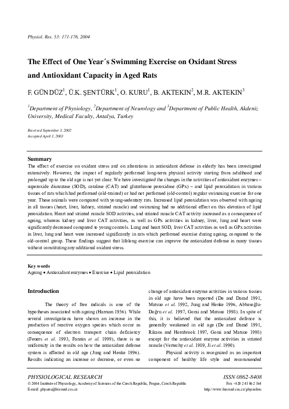 (PDF) The effect of one year's swimming exercise on oxidant stress and ...