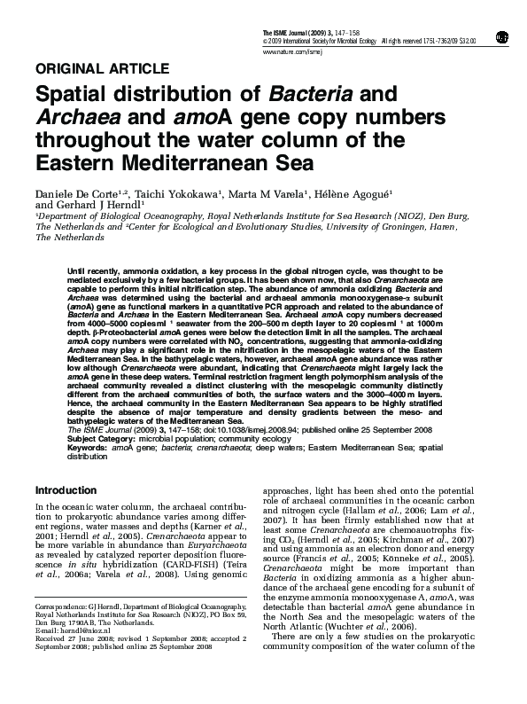 (PDF) Spatial distribution of Bacteria and Archaea and amoA gene copy ...