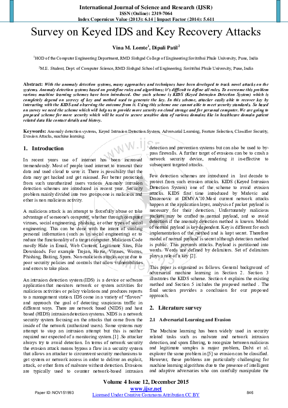 (PDF) Survey on Keyed IDS and Key Recovery Attacks