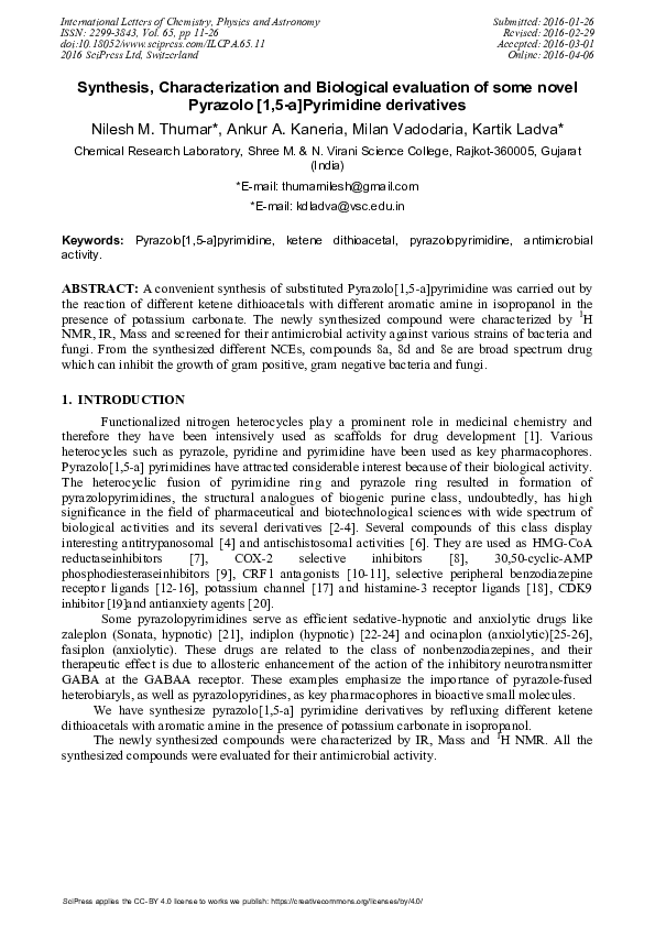 (PDF) Synthesis, Characterization and Biological Evaluation of some ...