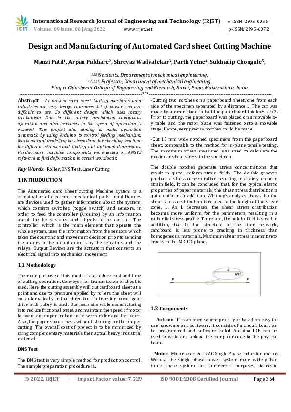 (PDF) Design and Manufacturing of Automated Card sheet Cutting Machine