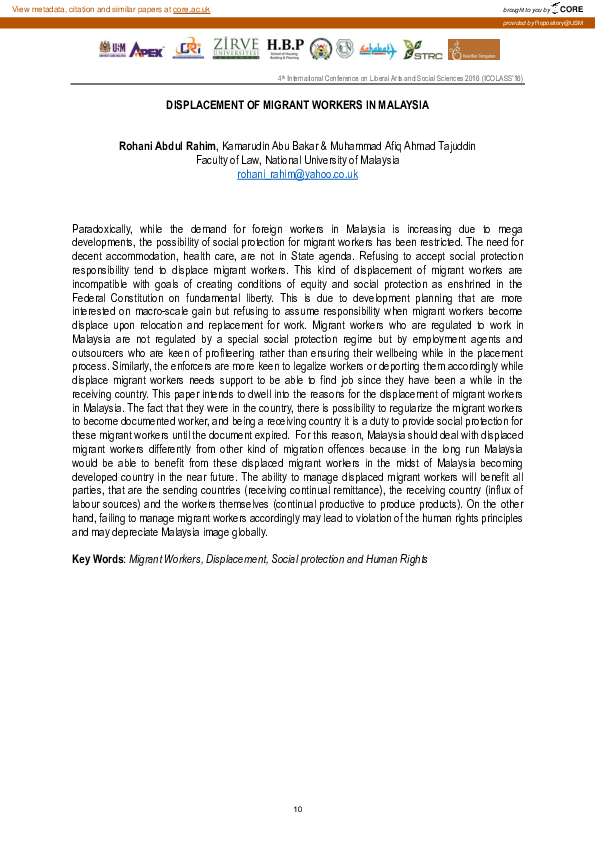 (PDF) Displacement Of Migrant Workers In Malaysia
