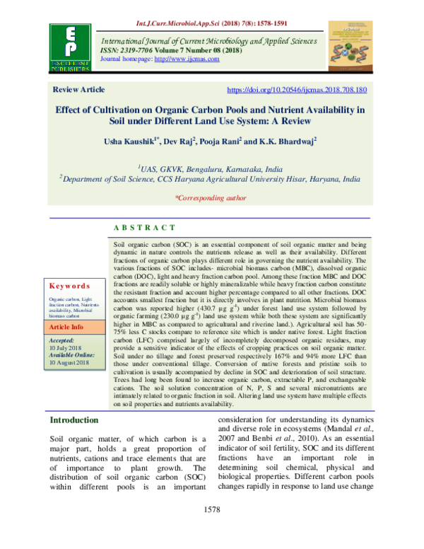(PDF) Effect of Cultivation on Organic Carbon Pools and Nutrient ...
