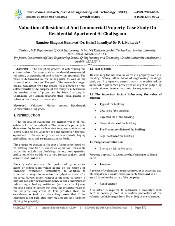 (PDF) Valuation of Residential And Commercial Property-Case Study On ...