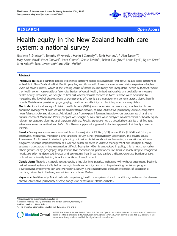 (PDF) Health equity in the New Zealand health care system: a national ...
