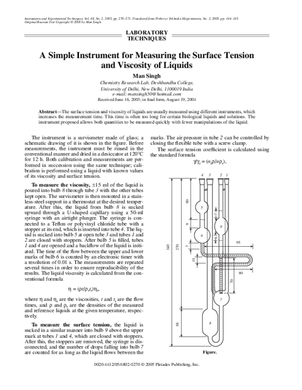 (PDF) A simple instrument for measuring the surface tension and ...