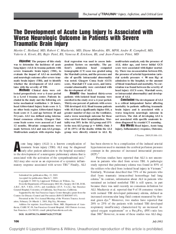 (PDF) The Development of Acute Lung Injury Is Associated with Worse ...