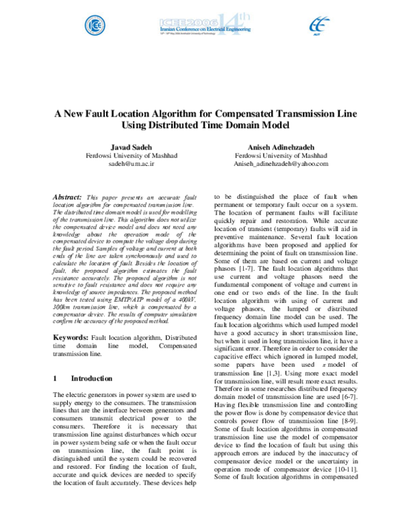(PDF) A New Fault Location Algorithm for Compensated Transmission Line ...