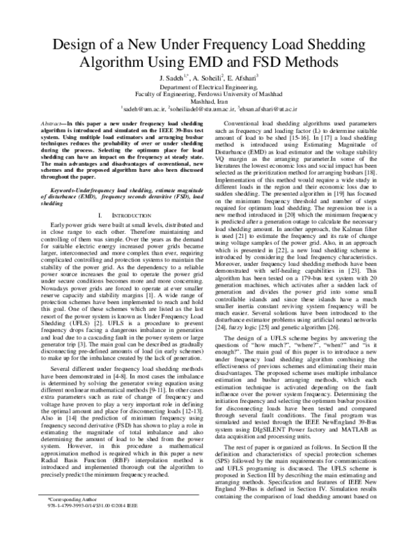 (PDF) Design of a New Under Frequency Load Shedding Algorithm Using EMD ...