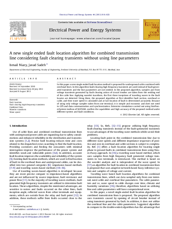 (PDF) A new single ended fault location algorithm for combined ...