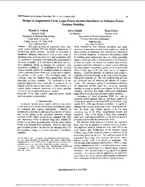 (PDF) Design of augmented fuzzy logic power system stabilizers to ...