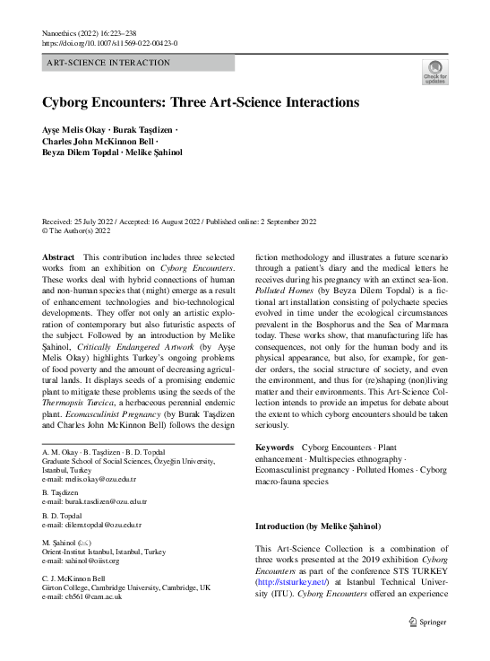 (PDF) Cyborg Encounters: Three Art-Science Interactions