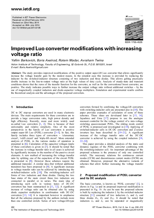 (PDF) Improved Luo converter modifications with increasing voltage ratio