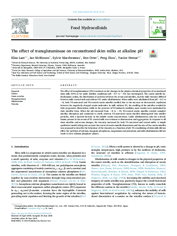 (PDF) The effect of transglutaminase on reconstituted skim milks at ...