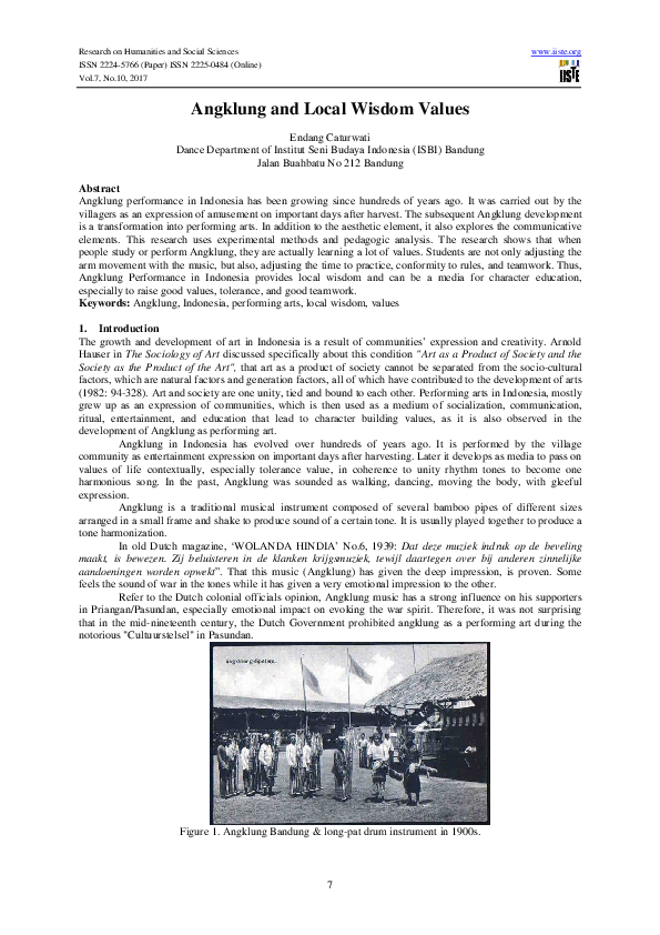 (PDF) Angklung and Local Wisdom Values