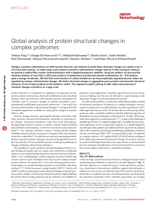 (PDF) Global analysis of protein structural changes in complex proteomes