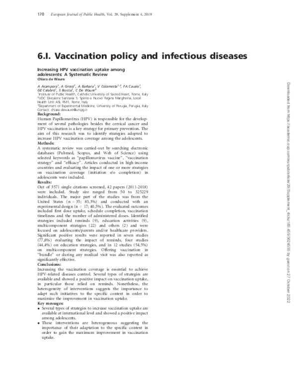 (PDF) Increasing HPV vaccination uptake among adolescents: A Systematic ...