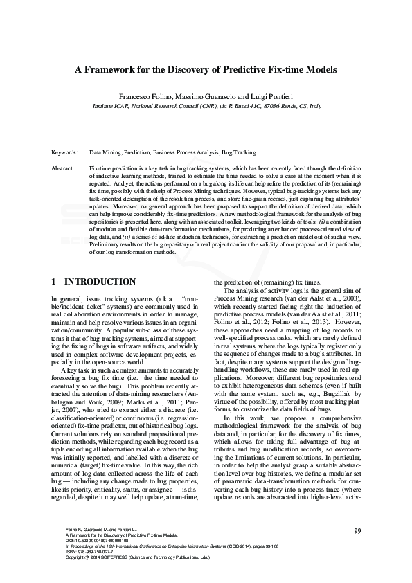 (PDF) A Framework for the Discovery of Predictive Fix-time Models