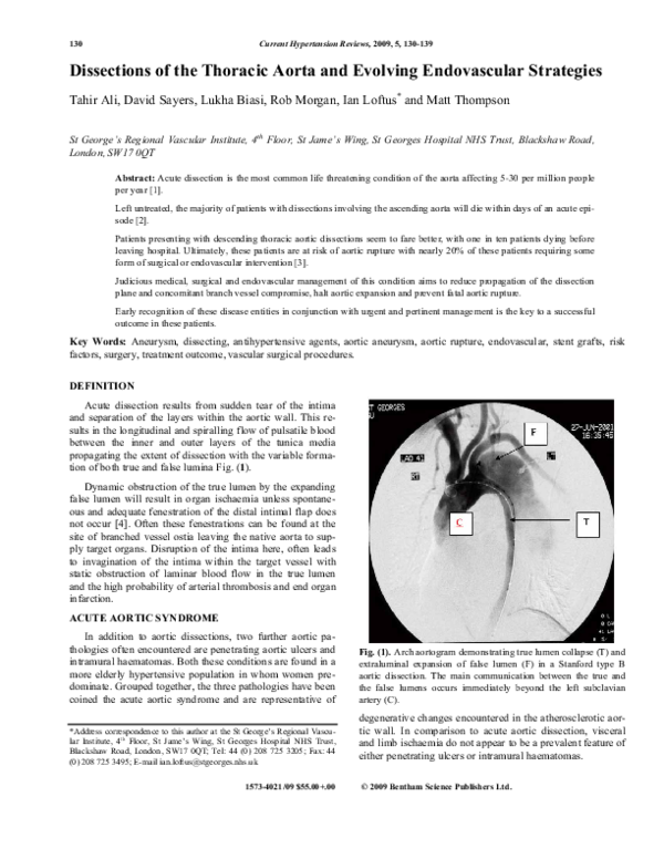 (PDF) Dissections of the Thoracic Aorta and Evolving Endovascular ...