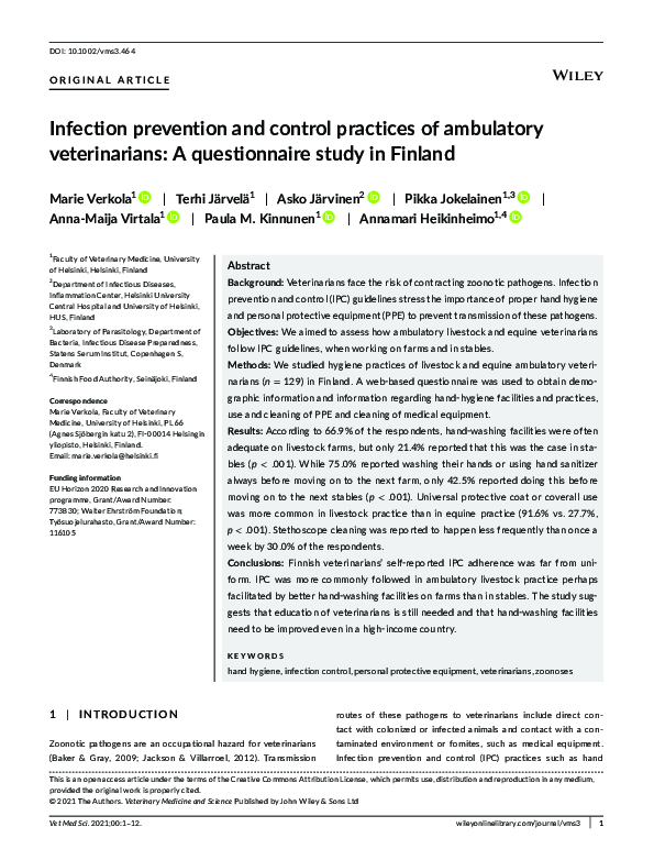 (PDF) Infection prevention and control practices of ambulatory