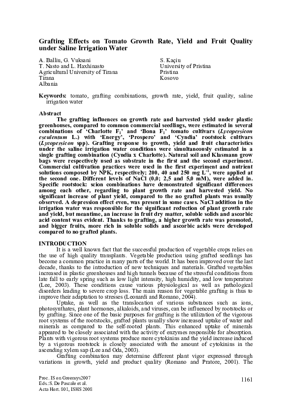 (PDF) Grafting Effects on Tomato Growth Rate, Yield and Fruit Quality ...