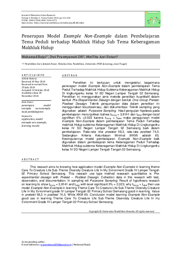 (PDF) Penerapan Model Example Non-Example dalam Pembelajaran Tema ...