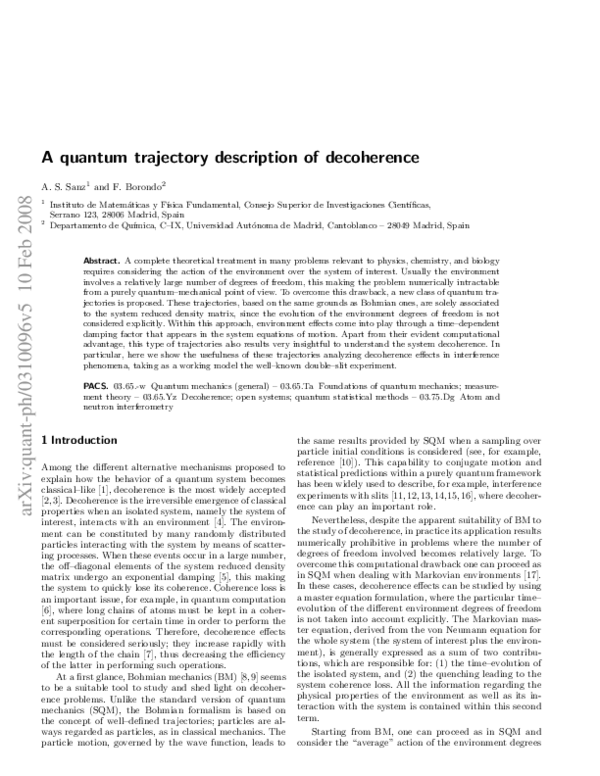 (PDF) A quantum trajectory description of decoherence