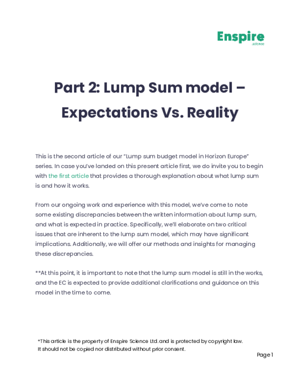 (PDF) Part 2: Lump Sum model -Expectations Vs. Reality