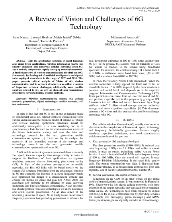 (PDF) A Review of Vision and Challenges of 6G Technology