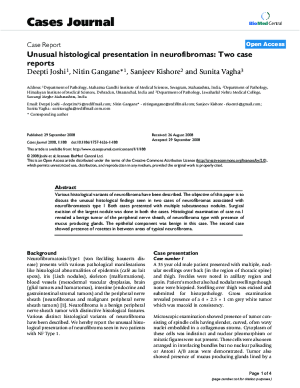 (PDF) Unusual histological presentation in neurofibromas: Two case reports