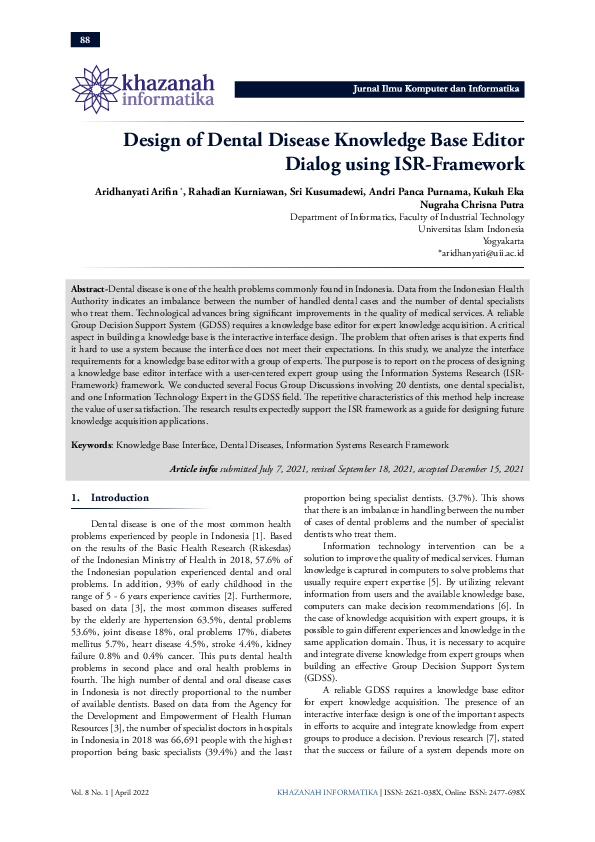 (PDF) Design of Dental Disease Knowledge Base Editor Dialog using ISR ...